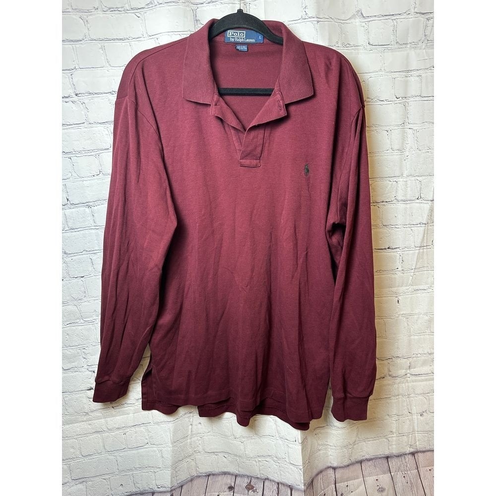 Polo Ralph Lauren Burgundy Long Sleeve Polo Shirt Classic Casual Cotton